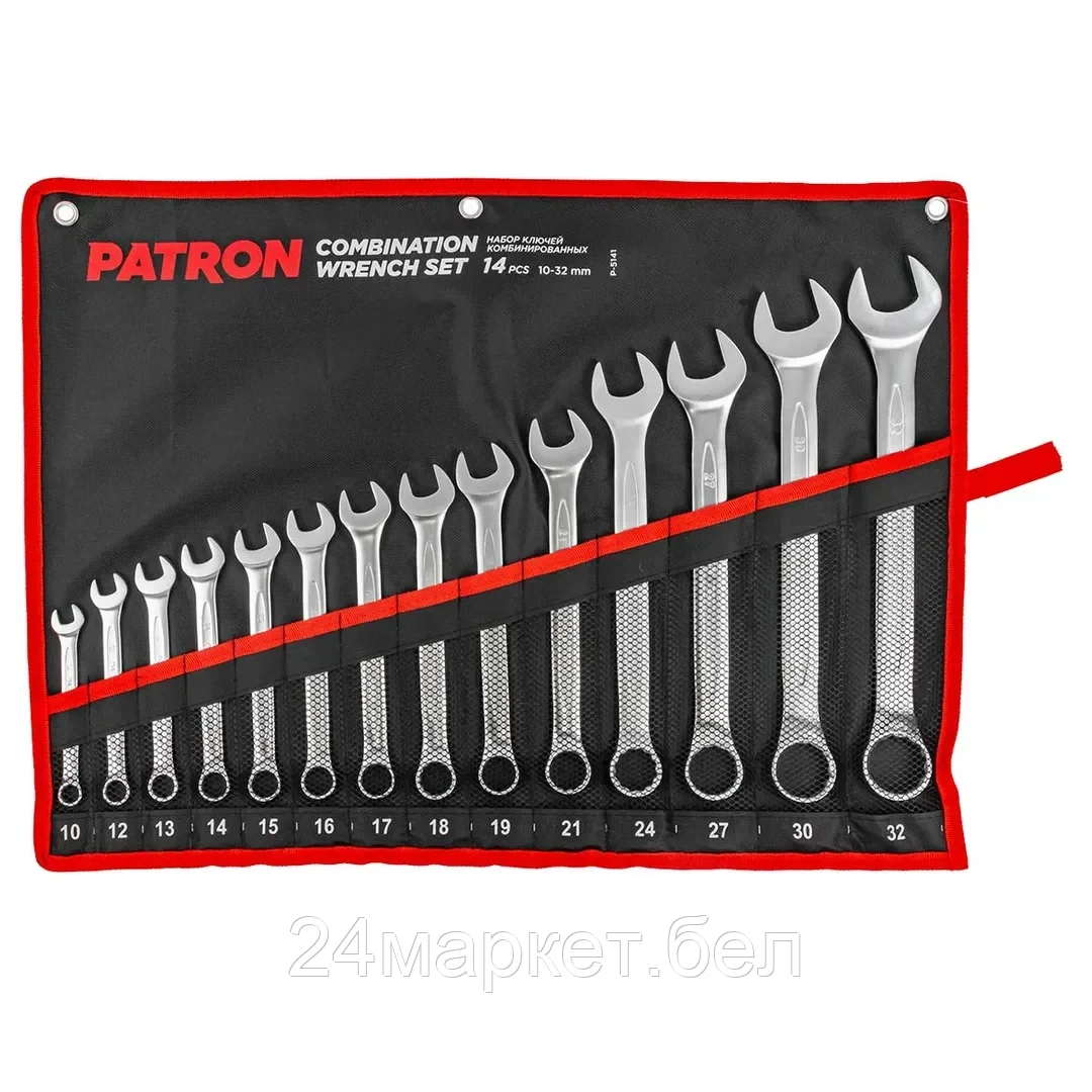 Patron Набор ключей комбинированных 14 пр (10,12,13,14,15,16,17,18,19,21,24,27,30,32мм), на полотне PATRON P-5141
