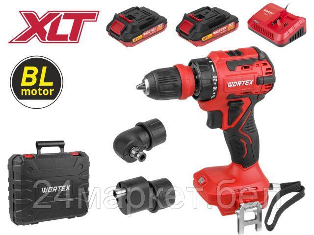 Аккум. дрель-шуруповерт WORTEX BD 2025 LiSET в чем. ALL1 XLT БЕСЩЕТ, 18 В, 55 Н*м, 2х2 А*ч + 2 насад (0-1800 об/мин, подсветка.) 1325844