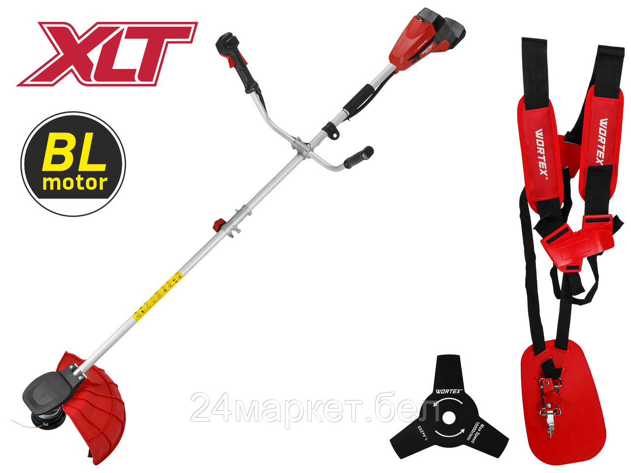 Триммер аккум. WORTEX TB 3036 AT XLT SOLO БЕСЩЁТ.ДВИГ., 18В+18В, шир.скаш.380/255 мм леска/нож