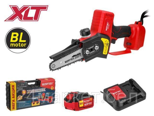 Аккумуляторная мини-пила WORTEX CEC 2518 ALL1 (18В, АКБ 4 Ач, З/У, шина 10 см, 1/4", 3 мм)