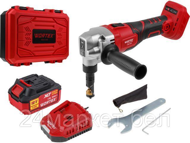 Аккум. ножницы высечные WORTEX CNB 1825 XLT SET БЕСЩЕТ., 18 В, 900-2000 ход/мин, до 2,5 мм, 1х4 А*ч (сталь до 1.8 мм, 1.7 кг) 1318929