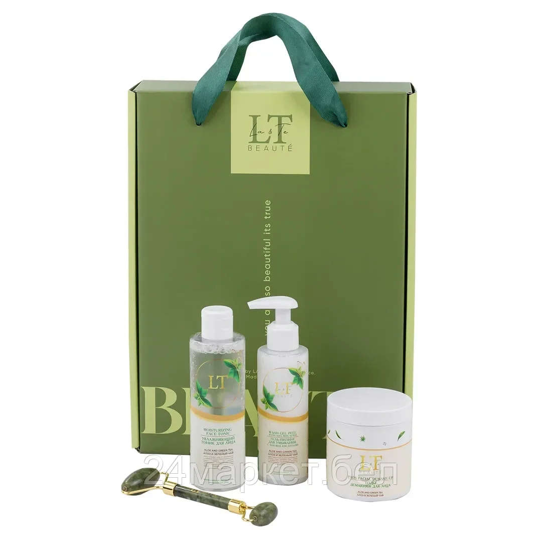 LT-GR6 Набор косметики Алоэ и зеленый чай, 4 предмета (пэды 2258,тоник 2180,гель-пилинг 2241,ролик зеленый) La and Te beaute