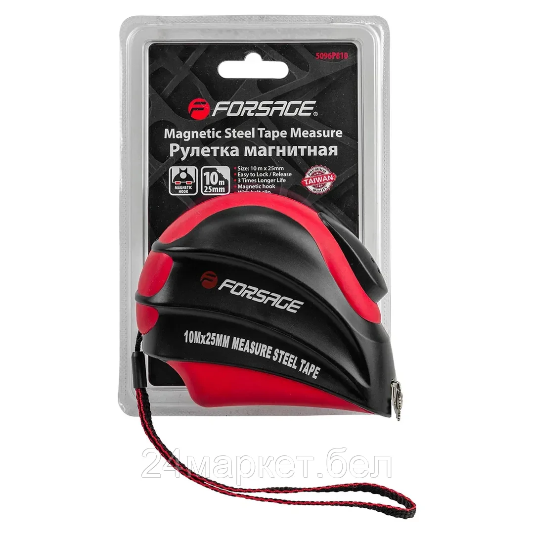 Рулетка 10мх25мм (магнитный зацеп, автоблокировка, двухкомпанентный корпус), в блистере Forsage F-5096P810