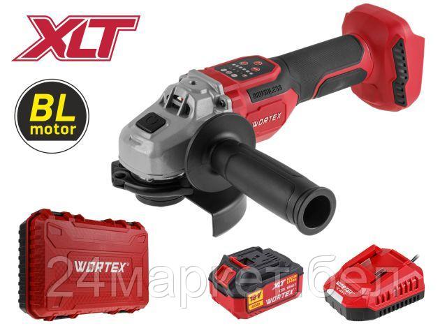 Аккум. углошлифмашина WORTEX CAG 1812-2 SE в чем. XLT SET БЕСЩЕТ., 18 В, 125 мм, 3000-8500 об/мин (бесщ. двиг., 6ти ступ. рег. об., вкл/выкл на панели, 3000-8500 об/мин, Anti-Kickback, Drop-Stop) 1334919
