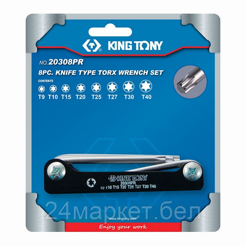 KING TONY 20308PR KING TONY Набор Г-образных TORX, T9-T40, складные, 8 предметов