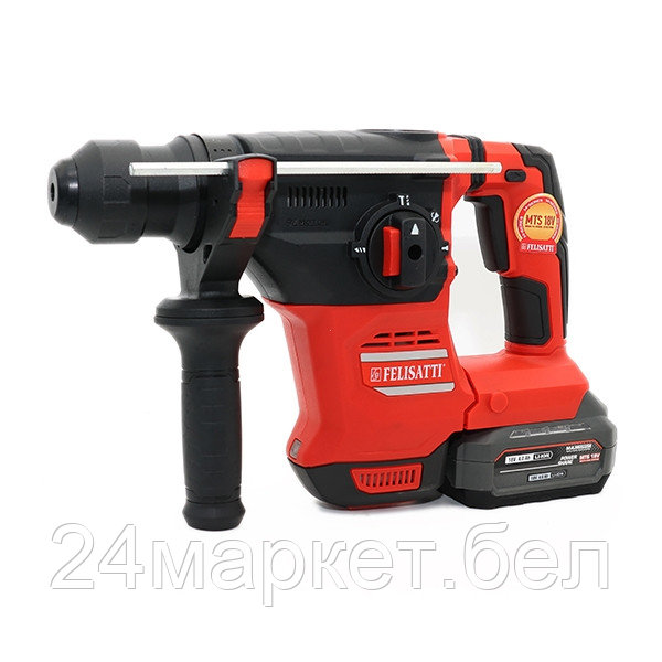 Аккумуляторный перфоратор 26мм (кейс, 1 аккум. 4,0Ач, ЗУ 4А), 18В, 26 мм, 4 Дж, 0-5200 уд/мин, 0-1200 об/мин холостого хода (FT15827 Felisatti)