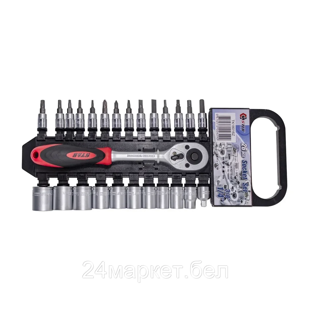 Набор торцевых головок и бит 1/4",3/8" 26пр Stab TK18016Z