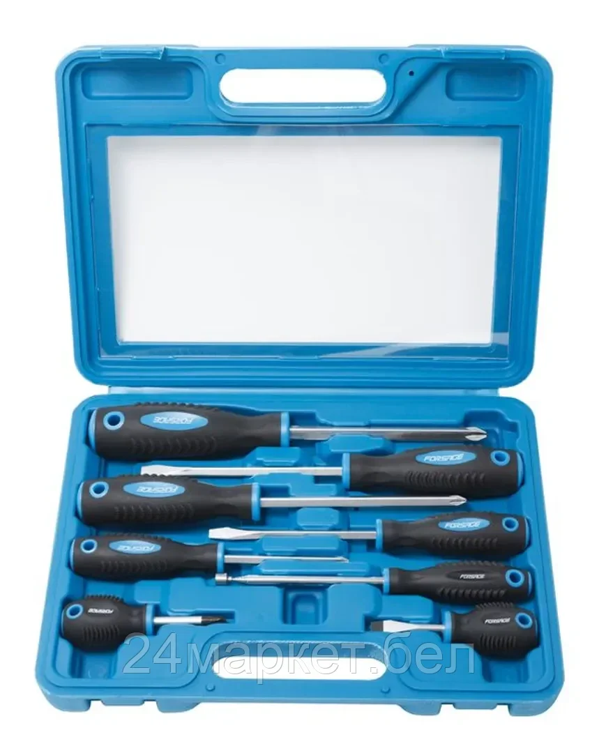 FORSAGE Набор отверток магнитных "Profi"8пр.(SL:6.5х38мм,5.5х100мм,6.5х125мм; PH:2х38мм,1х75мм,2х125мм,3х125мм+магнит телескоп. 190-550мм)в кейсе Forsage F-7008A