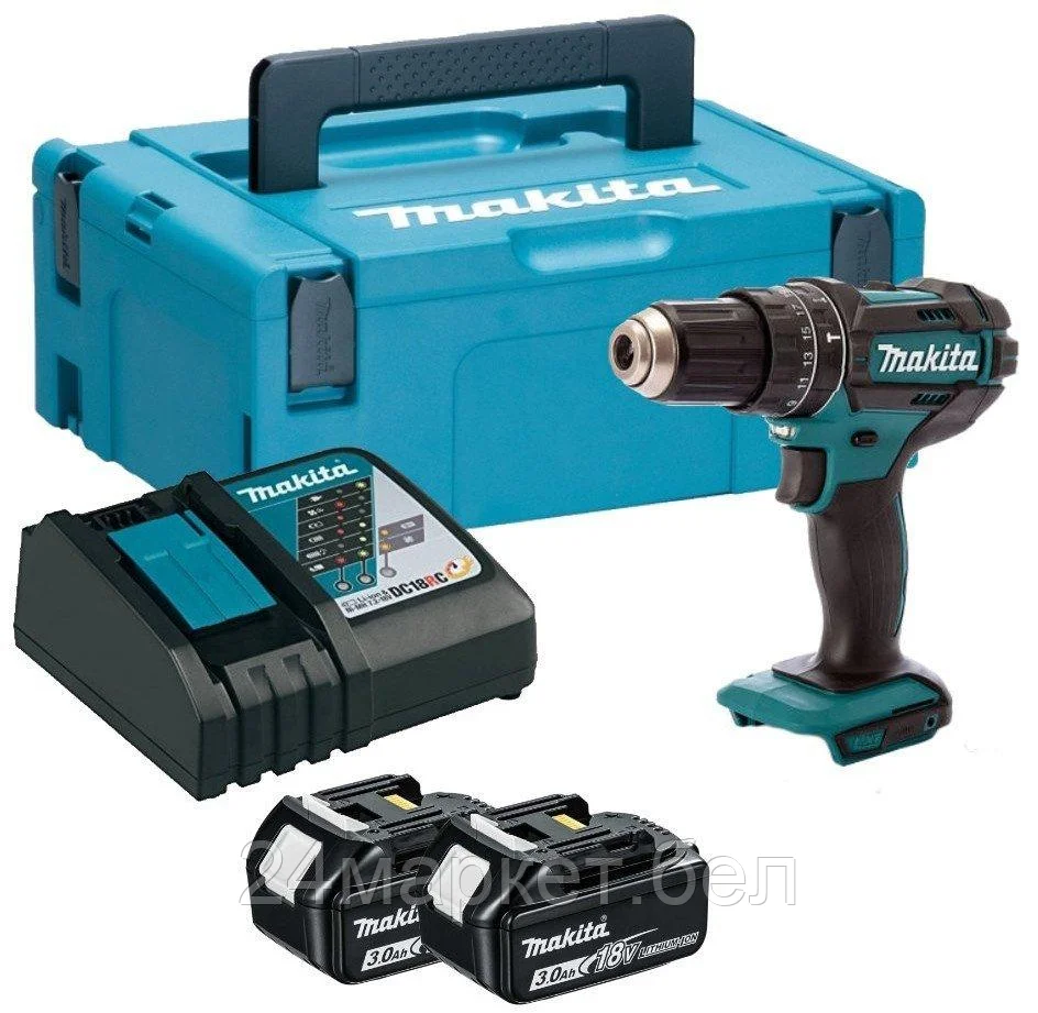 Ударная дрель-шуруповерт Makita DHP482RFJ (с 2-мя АКБ, кейс)