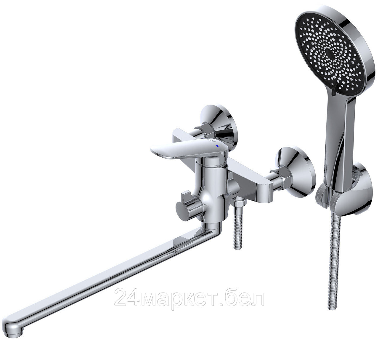 Смеситель для ванны (Lt) D35, серия POS AV Engineering (Длинный L-излив, длина 323 мм, лейка и шланг в комплекте, поворотный) AVPOS7-A175-122