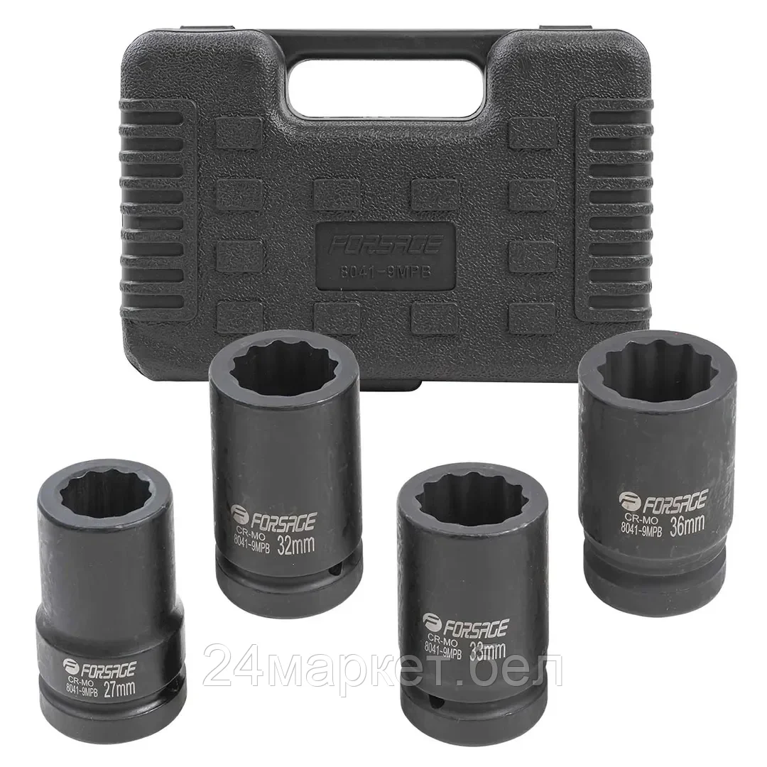 Набор головок ударных глубоких 1" 4пр. (12гр.) Forsage F-8041-9MPB