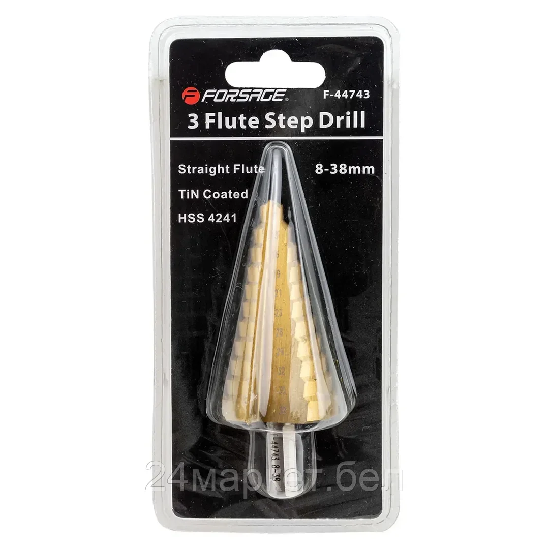 Сверло ступенчатое TIN HSS 4241(8-38мм), в блистере Forsage F-44743