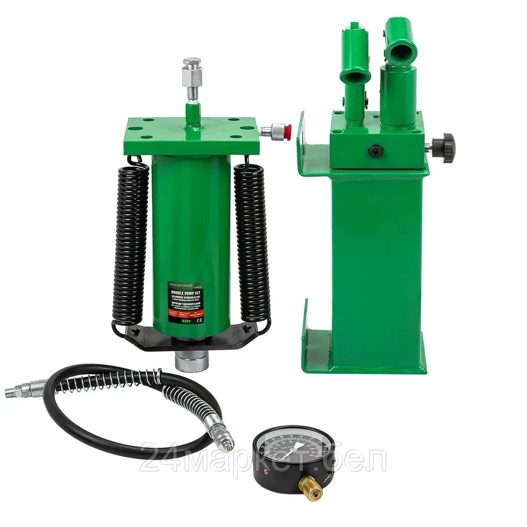 RF-0100-3R( из 2-х частей) RockFORCE Цилиндр гидравлический для пресса в комплекте со станцией гидравлической и манометром, 40т