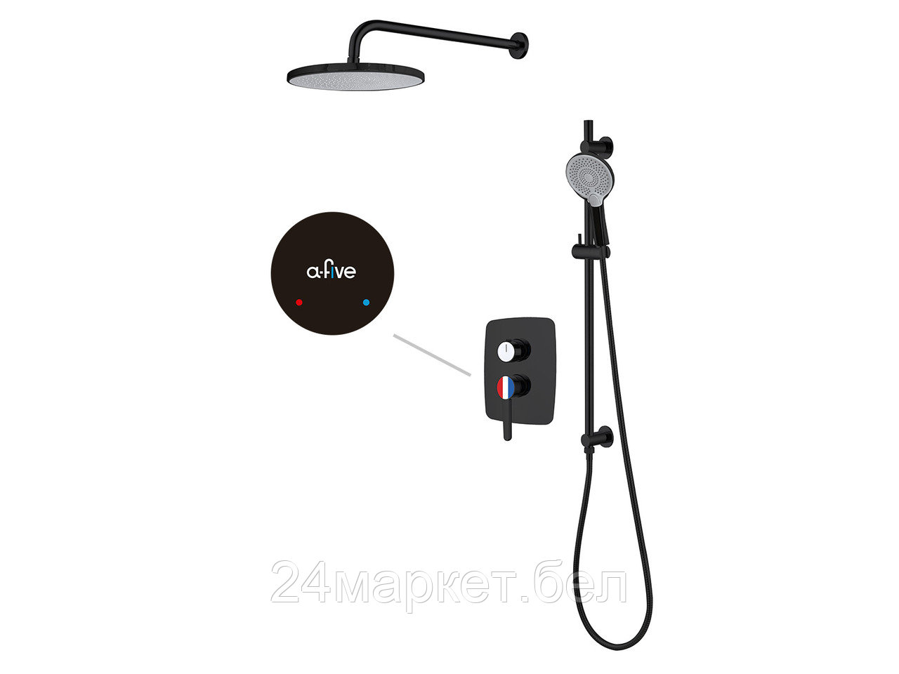 Душевая система (Lt) D35, серия Lotus черный, a-five (Встраиваемый, Излива нет, 1000 - 1200 мм.) A5-0656