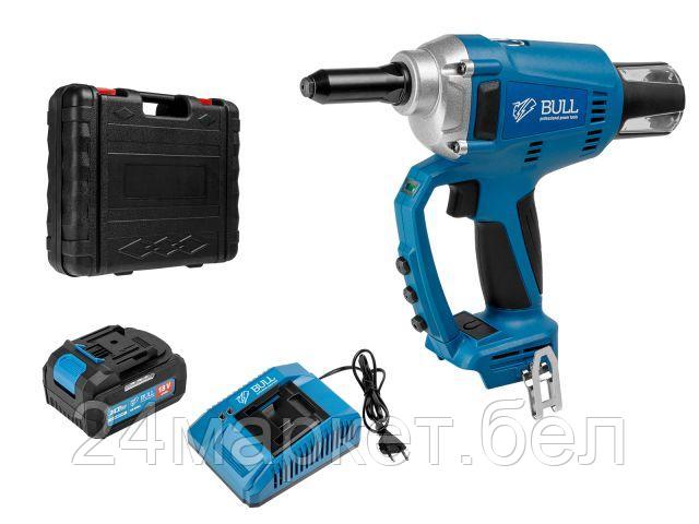 Аккум. заклепочный пистолет BULL CRG 1018 в чем. XLTpro, БЕСЩЕТ., 25 мм, 10000 Н, 1х4 А*ч (2.4, 3.2, 4.0, 4.8 мм, вытяжные, подсветка) 1304594
