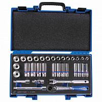 KING TONY 3033MRV KING TONY Набор торцевых головок с принадлежностями 3/8", двенадцатигранные, 7-24 мм, 33 предмета