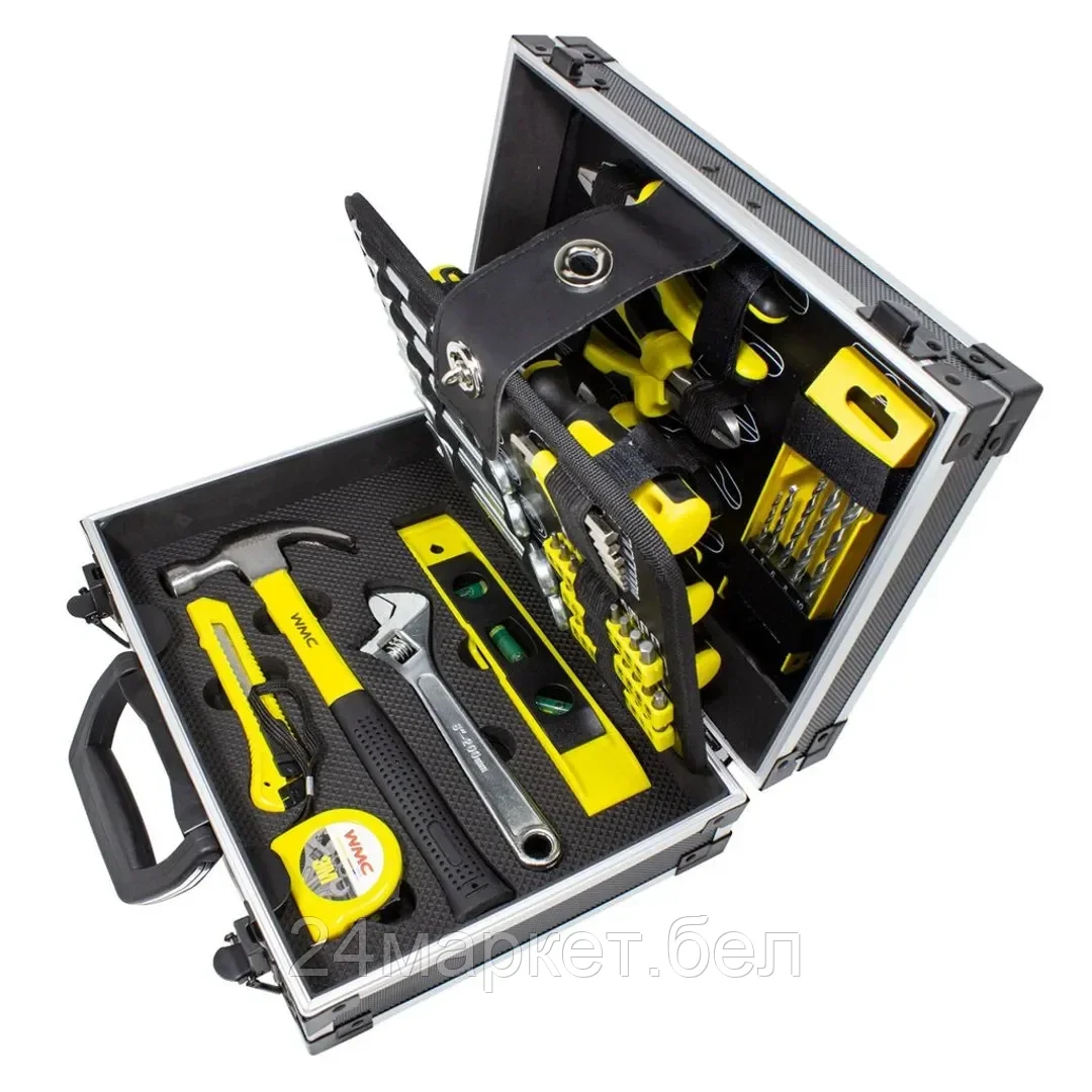 Набор инструментов 64пр.(ключи,отвертки,шарнирно-губцевый,сверла,биты),в аллюм. чемодане WMC TOOLS WMC-1064