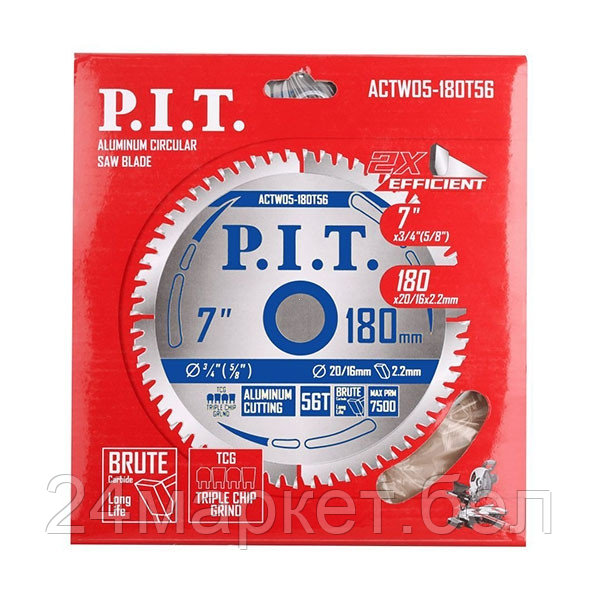 Диск пильный по алюминию P.I.T. 180x20/16x1,6 мм 56T (ACTW05-180T56)