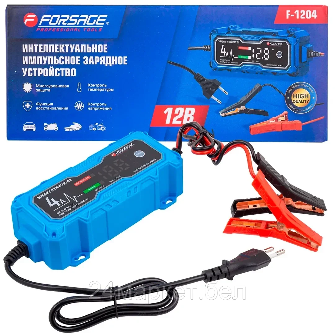 F-1204 Forsage Устройство зарядное импульсное для АКБ с цифровым дисплеем (12В,автостоп,функция восст.-я,защита от превыш.напряж. и короткого замыкания)
