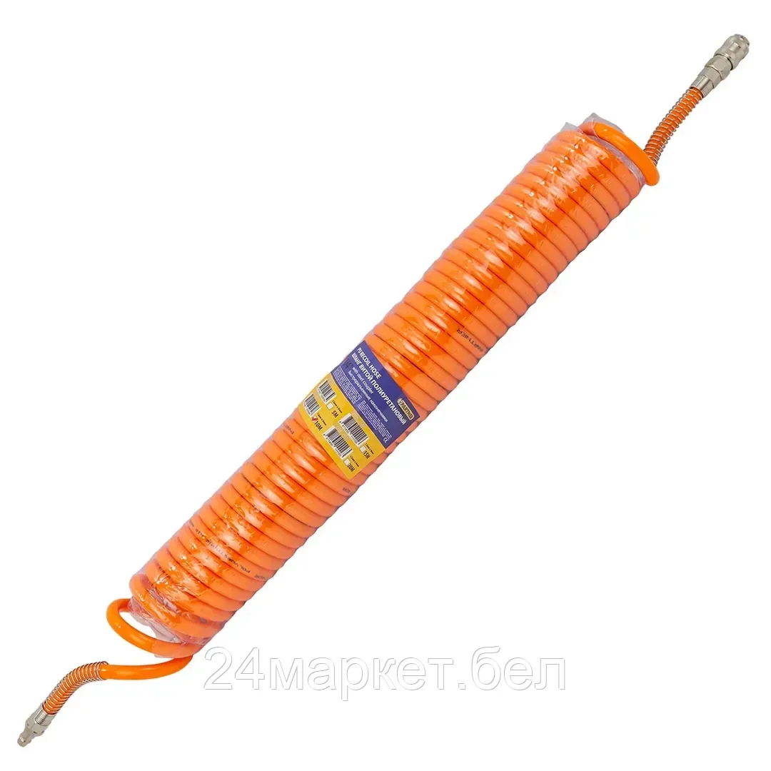 Partner Шланг витой полиуретановый 8мм х 12мм х 10м с быстроразъемными наконечниками 1/4" (максимальное давление - 15bar, рабочая температура от -20 до +60 гр Partner PA-1208-10M