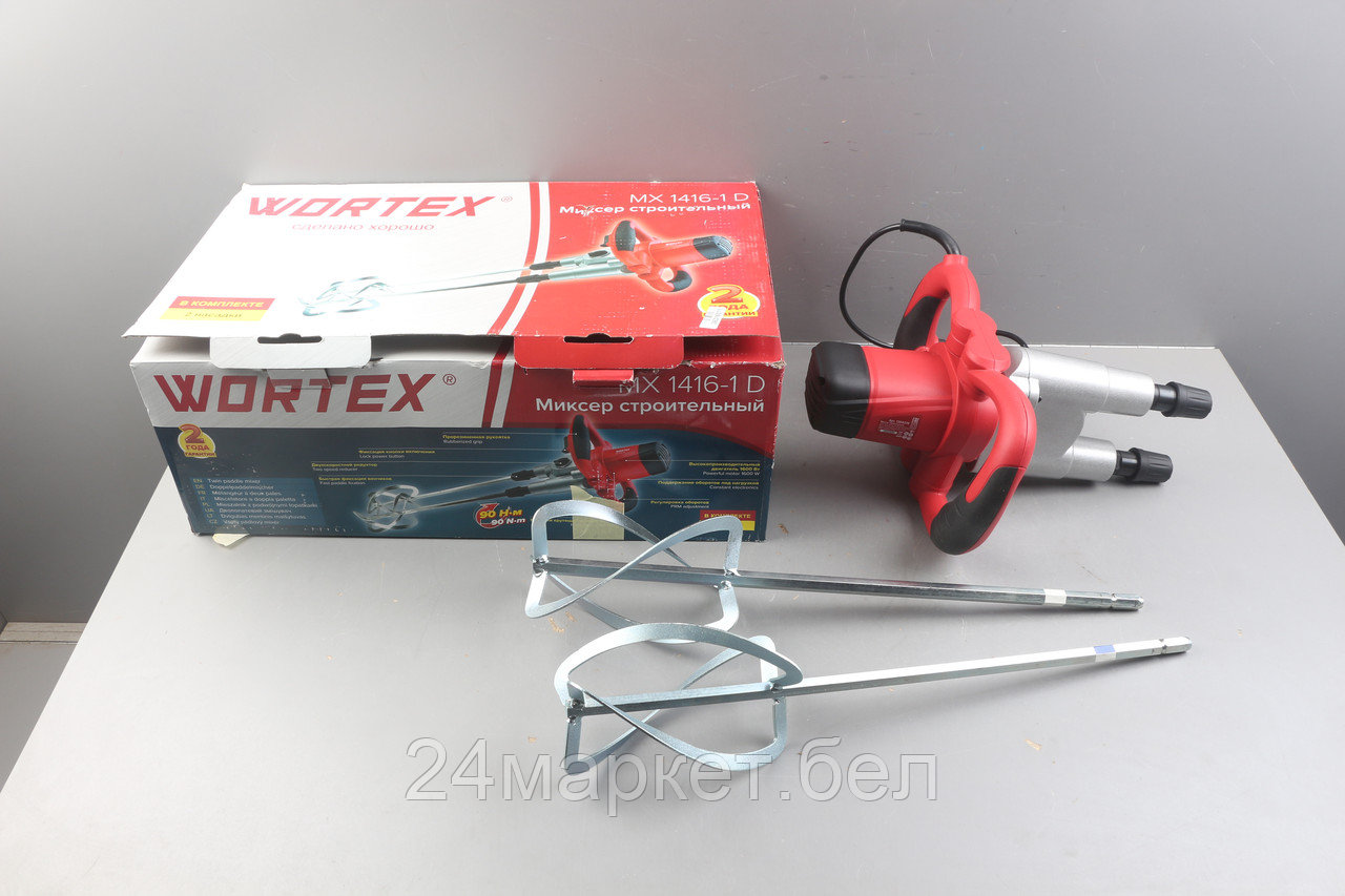 Миксер строительный WORTEX MX 1416-1 D в кор. 1600 Вт, 2 скор., HEX 13, рег.об. + насадка уцененны
