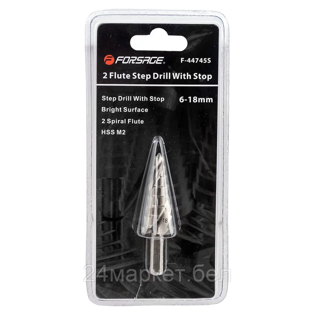 Сверло ступенчатое спиральное HSS M2(6-18мм), в блистере Forsage F-44745S