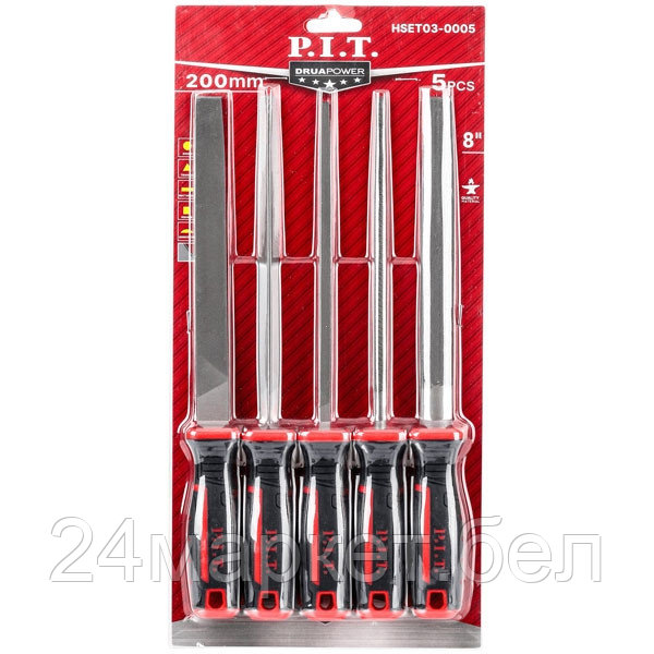 Набор напильников P.I.T. HSET03-0005 (5шт, №2, 300/200 мм, перекрестная насечка, двухкомп. рукоятка)