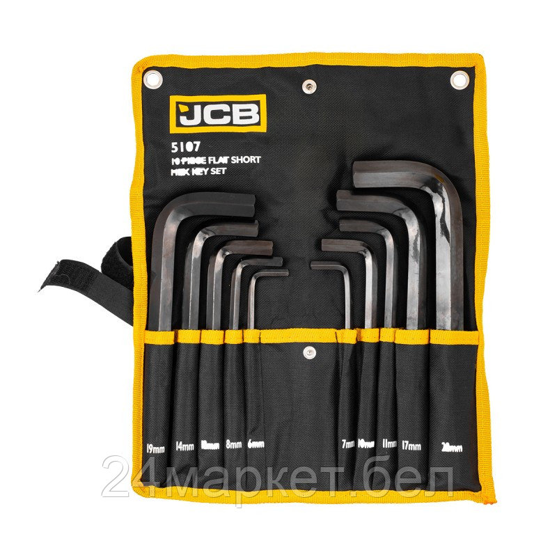 JCB-5107 JCB Набор ключей Г-образных  6-гранных 10пр. (6, 7, 8, 10, 11, 12, 14, 17, 19, 22мм) на полотне