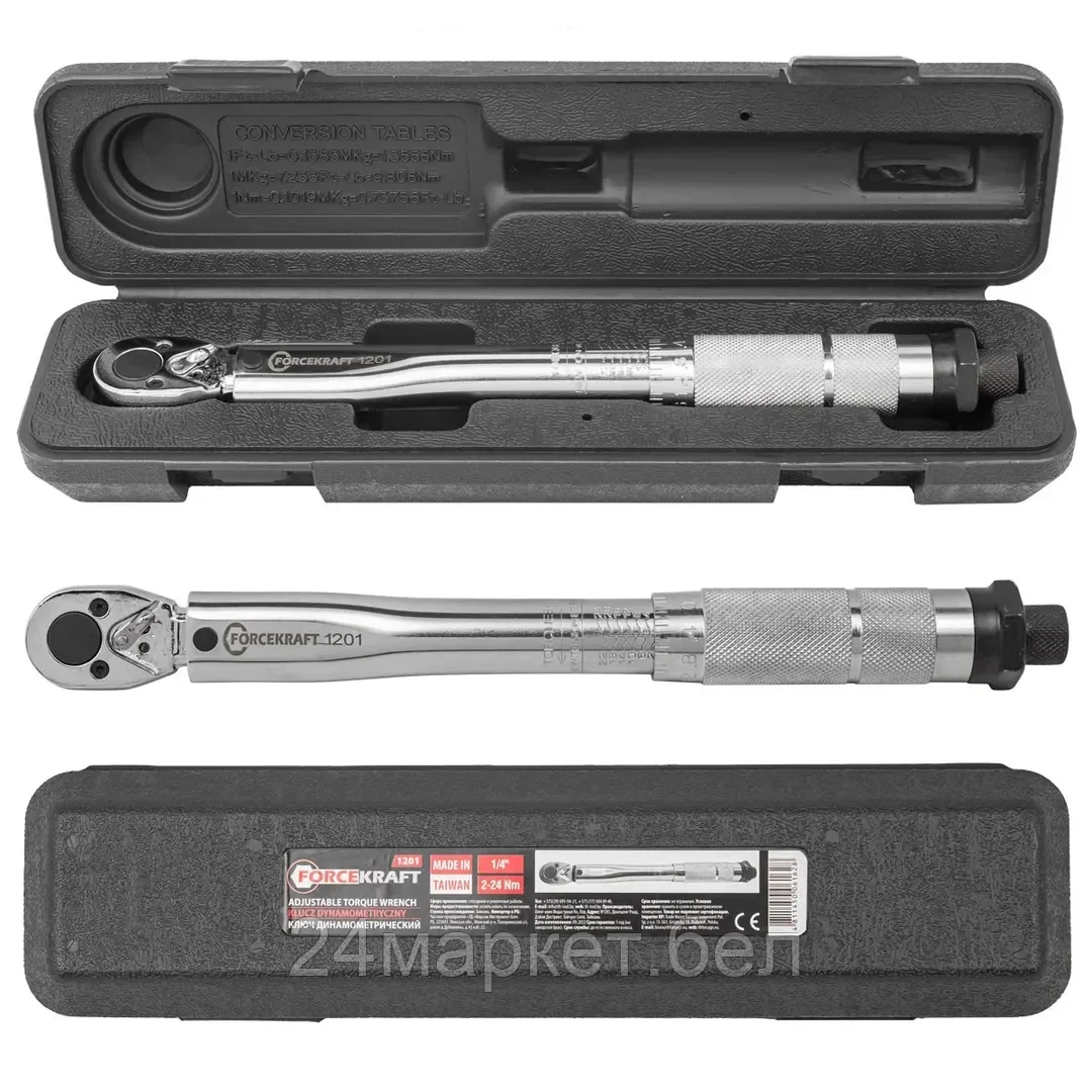 Ключ динамометрический щелчкового типа "Profi" 2-24Нм 1/4'',в пластиковом футляре (Taiwan) FORCEKRAFT FK-1201
