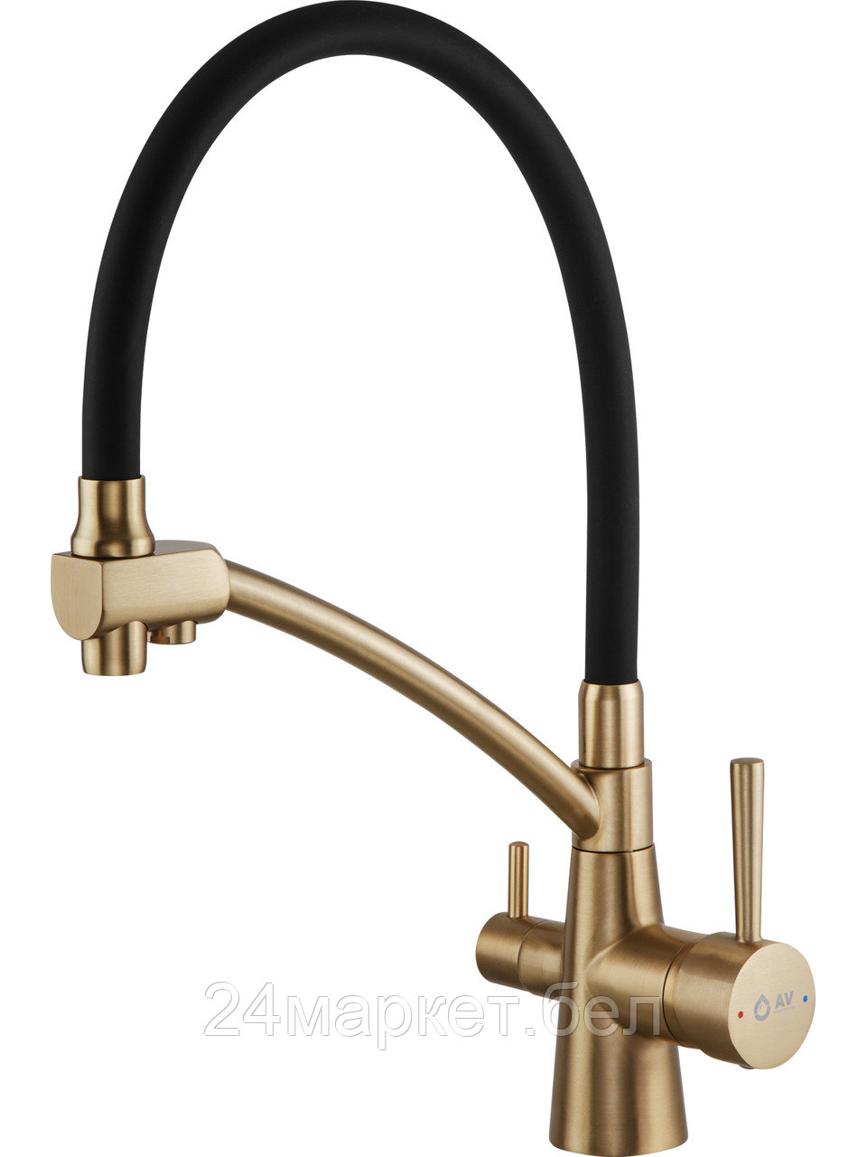 Смеситель для кухни (Lt) D35, серия LUX с краном для пит. воды золото AV Engineering (Гибкий излив, длина 223 мм, высота 264 мм, поворотный) AVLUX4-A49GLB