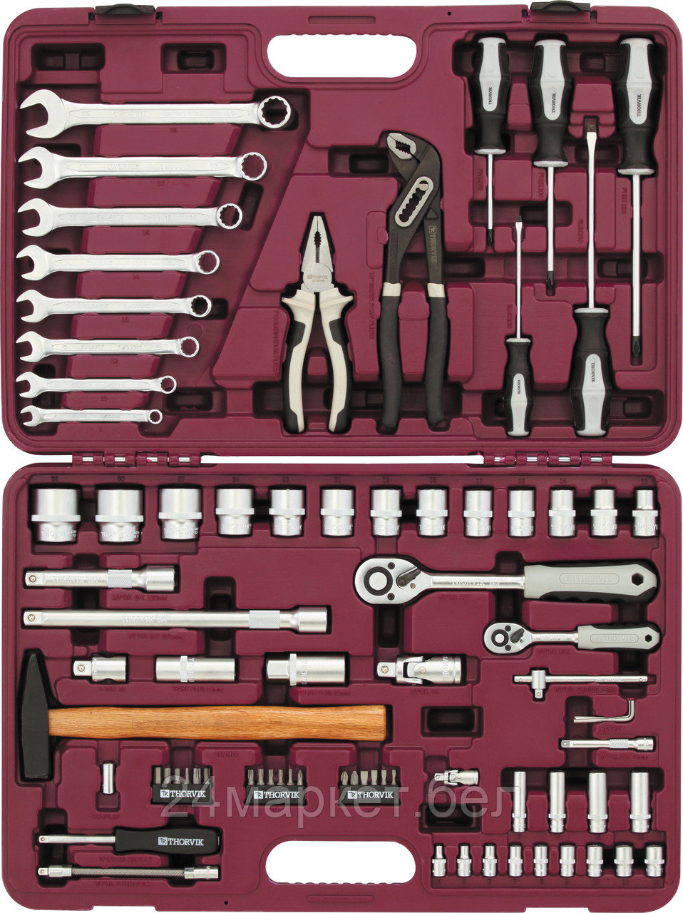 Thorvik UTS0077/12 UTS0077/12 Набор инструмента универсальный 1/4", 1/2"DR с головками торцевыми 12-гранными, 77 предметов
