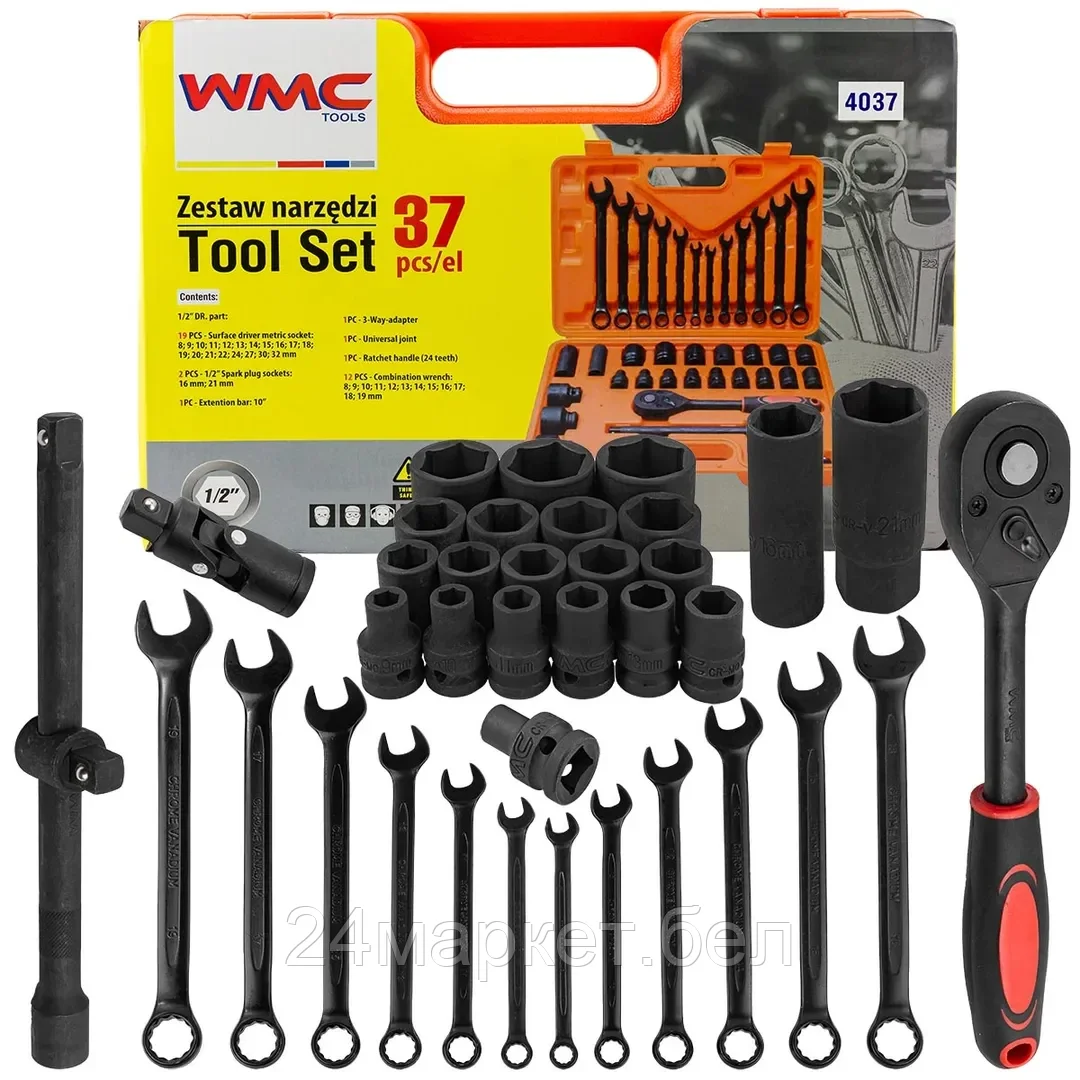 WMC TOOLS Набор инструментов ударных 37пр.1/2"(6гр.)(8-32мм) WMC TOOLS 4037