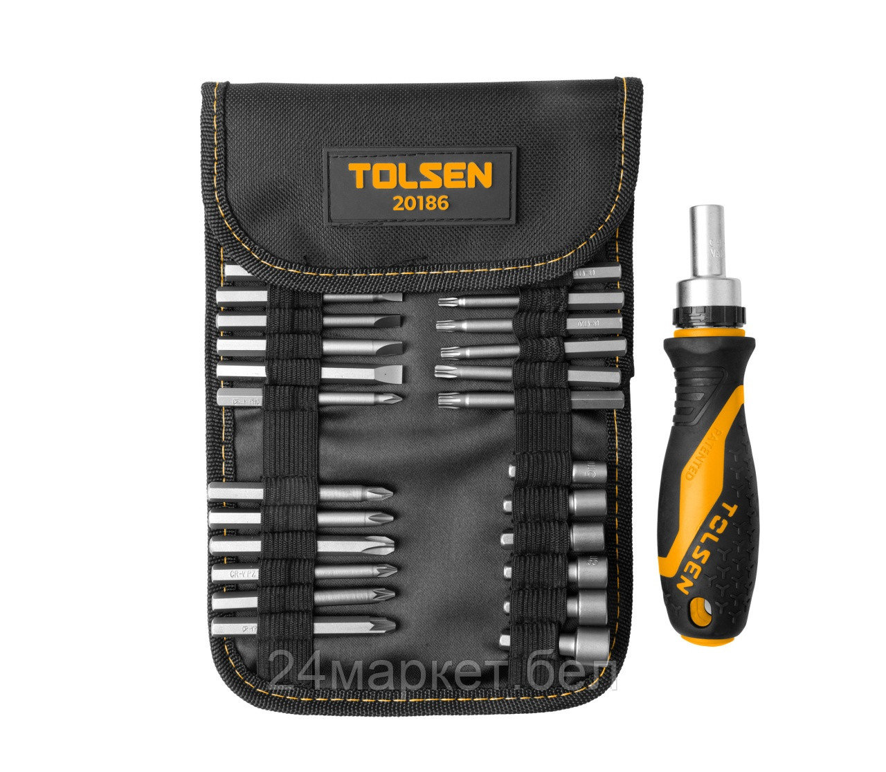 TOLSEN TT20186 TOLSEN Набор вставок (бит) 1/4", PH, PZ, Hex, Torx, Slotted, 26 предметов, TT20186