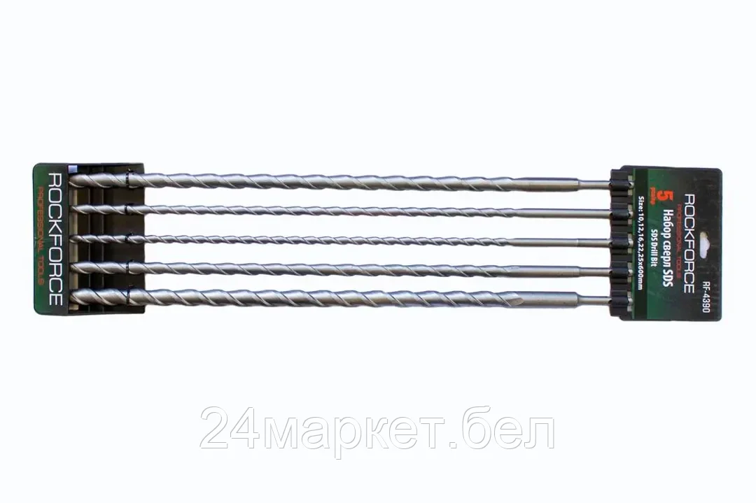 Набор сверел SDS, 5пр.(10,12,16,22,25х600мм),на пластиковом держателе Rock FORCE RF-4390