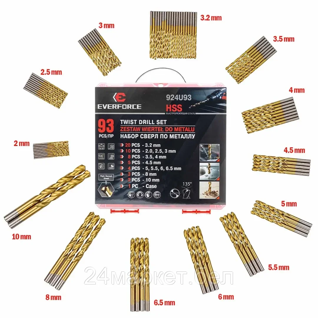 EF-924U93 EVERFORCE Сверла по металлу, набор 93пр.