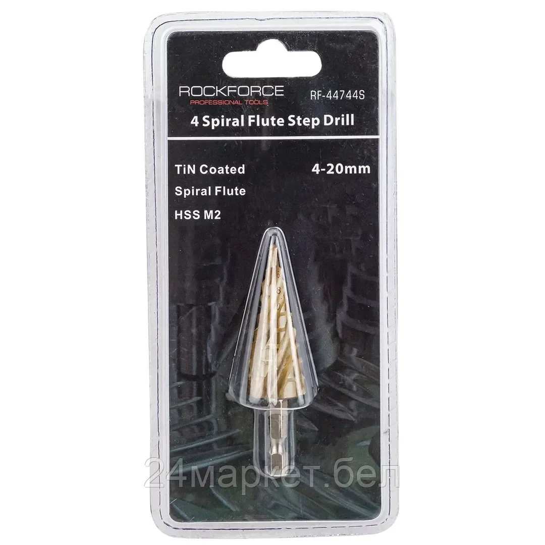 Сверло ступенчатое спиральное TIN HSS M2(4-20мм), в блистере Rock FORCE RF-44744S