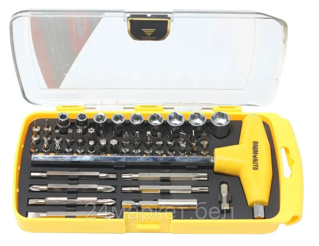 BaumAuto Шестигранник Т-образный 8мм с держателем бит и головок (52пр.) в пластиковом футляре. BaumAuto BM-30314152