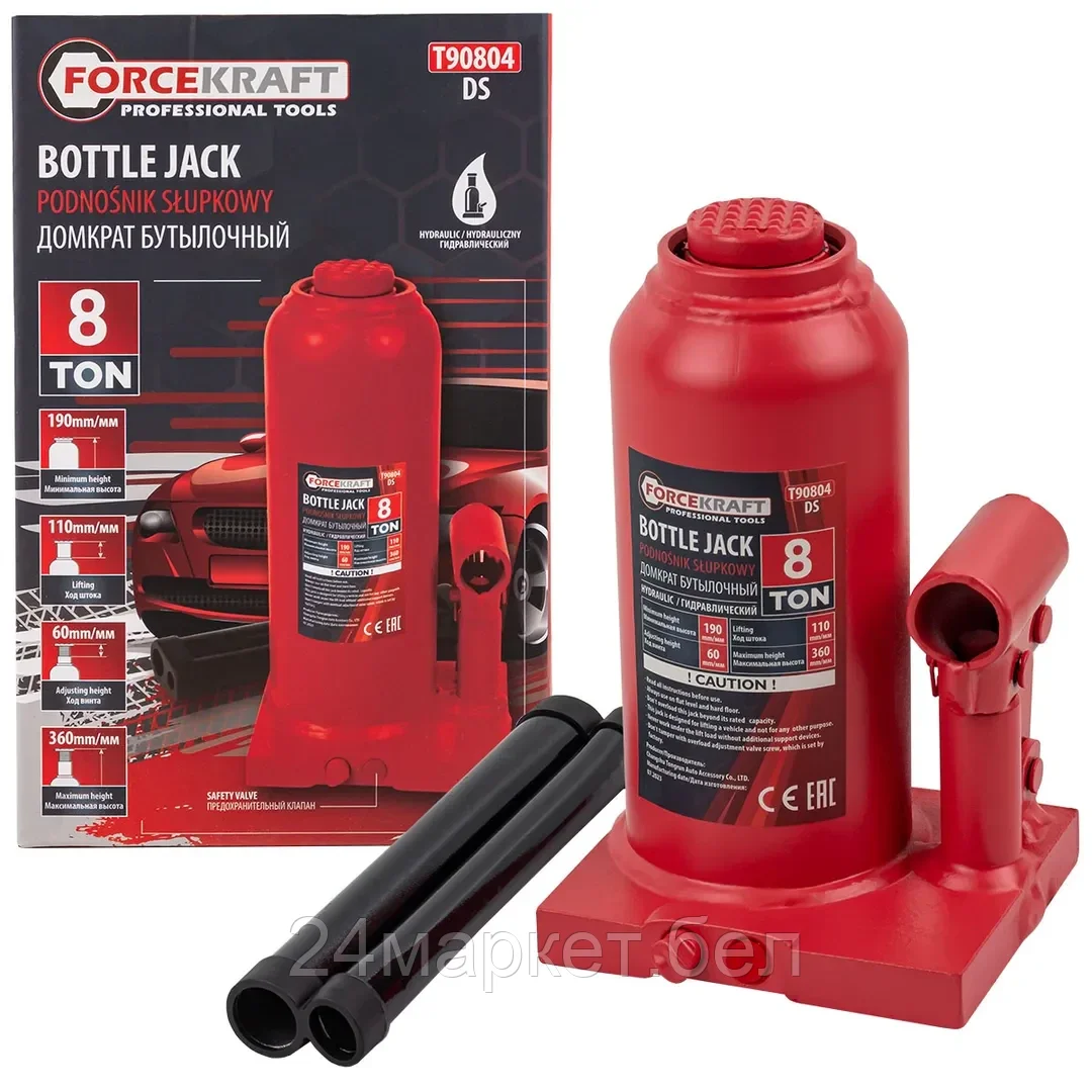 Бутылочный домкрат ForceKraft FK-T90804 8т