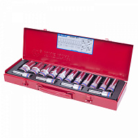 KING TONY 4315MR KING TONY Набор глубоких торцевых головок 1/2", шестигранные, 10-32 мм, 15 предметов