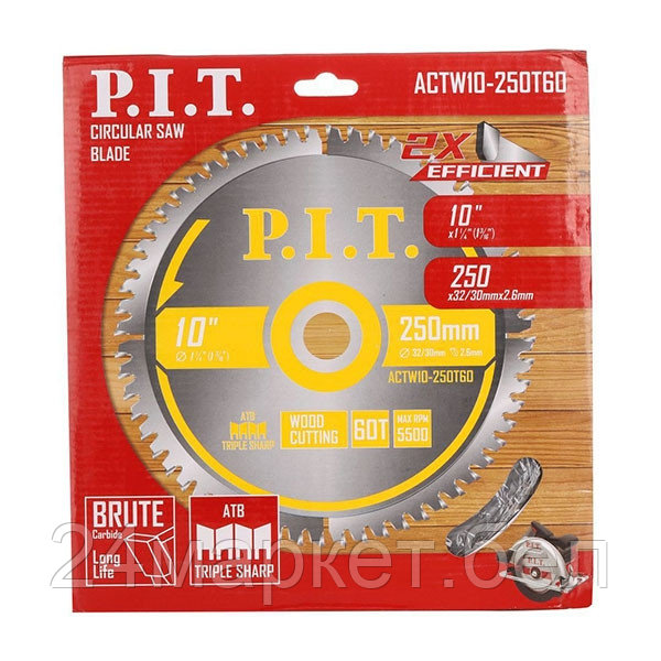 Диск пильный P.I.T. 250x32/30x2,2 мм 60T (ACTW10-250T60)