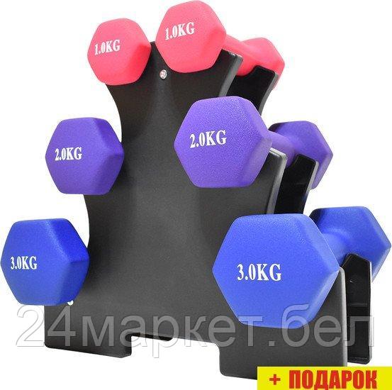 Гантельный ряд Atlas Sport Fitnes 12 кг с подставкой (2x1кг+2x2кг+2x3кг)