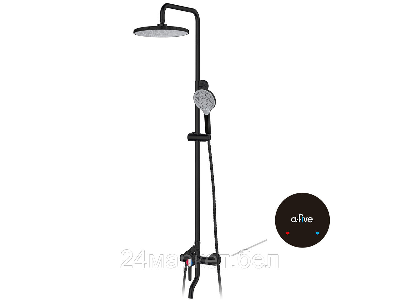 Душевая система (Lt) D35, серия Lotus черный, a-five (На стену, Короткий излив, Троп. душ: вынос 351  мм, диаметр, 200 мм.) A5-0637