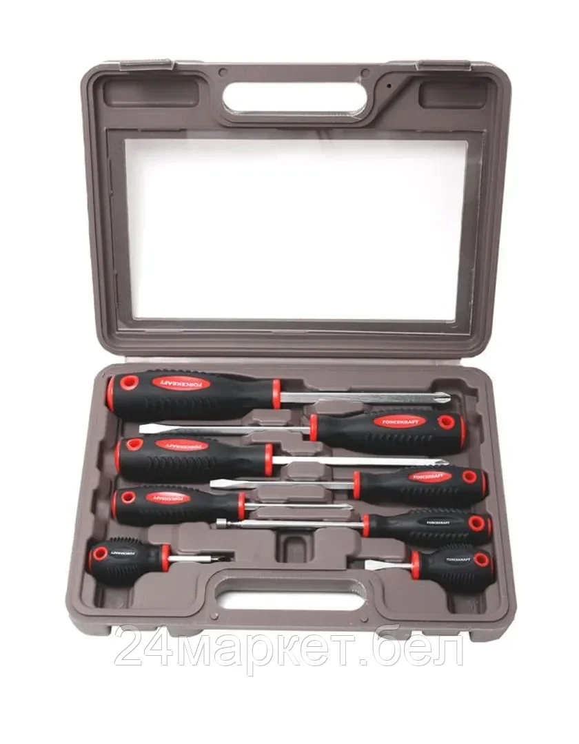 ForceKraft Набор отверток магнитных "Profi"8пр.(SL:6.5х38мм,5.5х100мм,6.5х125мм; PH:2х38мм,1х75мм,2х125мм,3х125мм+магнит телескоп. 190-550мм)в кейсе FORCEKRAFT FK-7008A