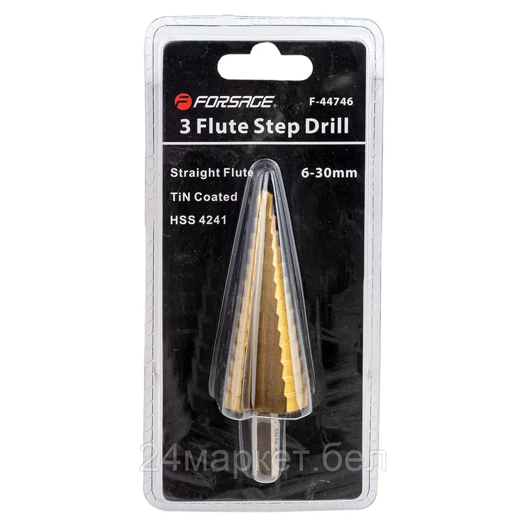 Сверло ступенчатое TIN HSS 4241(6-30мм), в блистере Forsage F-44746