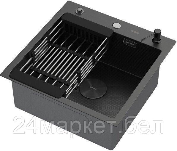 Кухонная мойка ARFEKA ECO AR мойка 500*500 POP-UP, коландер, дозатор BLACK DECOR