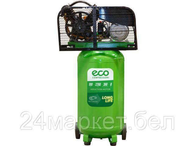ECO Китай Компрессор ECO AE-1005-B2 (380 л/мин, 8 атм, ременной, масляный, вертикальный ресив. 100 л, 220 В, 2.20 кВт)