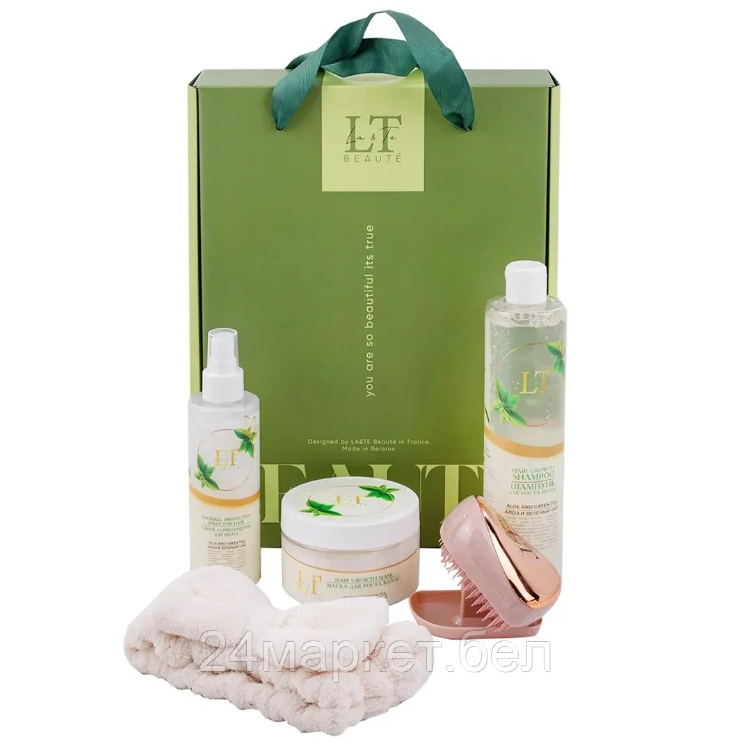 LT-GR10 Набор косметики Алоэ и зеленый чай, 5 предметов( гель 2227,крем для рук 2128,крем для ног 2111,крем для тела 2135,щетка массажная LT-MB) La and Te beaute