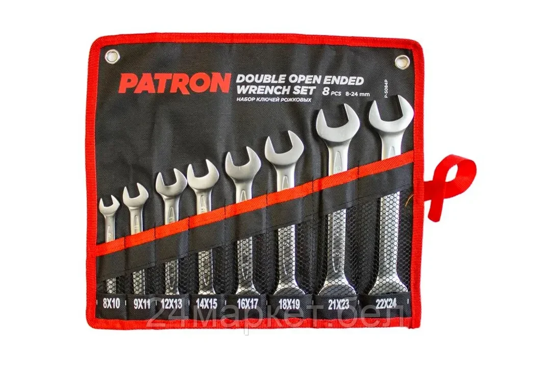 Набор ключей рожковых 8 пр. (8x10,9x11,12x13,14x15,16x17,18x19,21x23,22x24мм), на полотне PATRON P-5084P