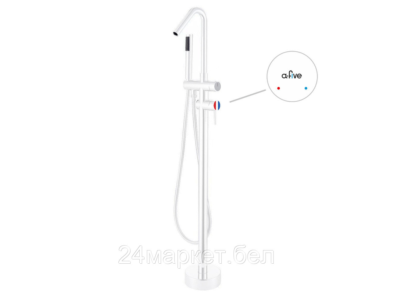 Смеситель для ванны (Lt) D35, серия Lotus белый, a-five (Отдельностоящий, Поворотный С-излив 180 мм. Лейка и шланг в комплекте) A5-0730