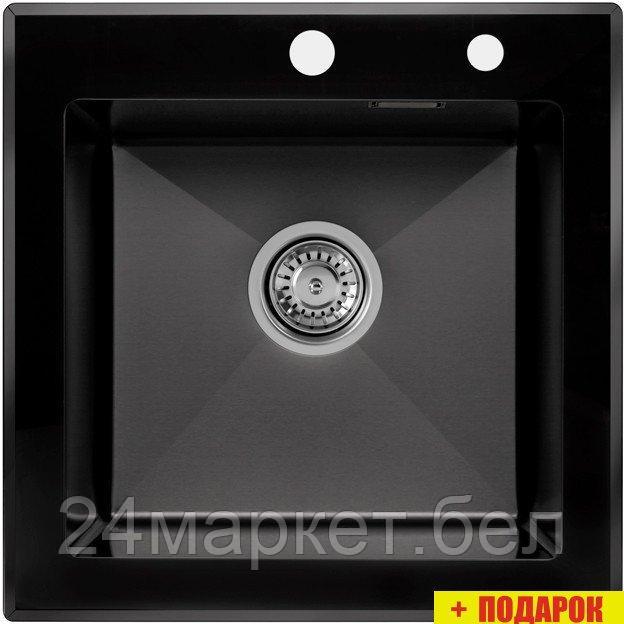 Кухонная мойка ARFEKA ECO AR 500*500 GS BLACK GLASS + BLACK PVD NANO